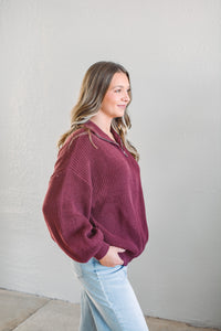 Stowe Burgundy Zip Sweater