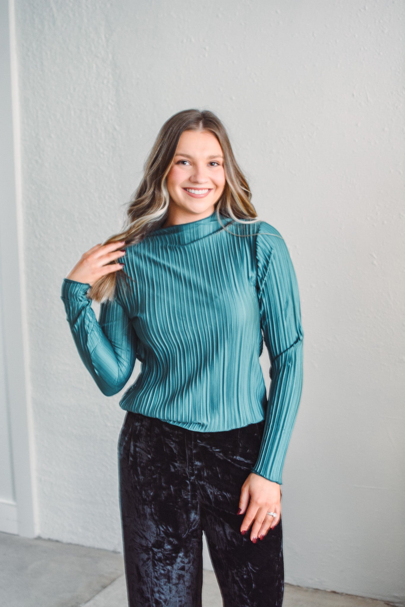 Sea Green Sloan Pleated Top