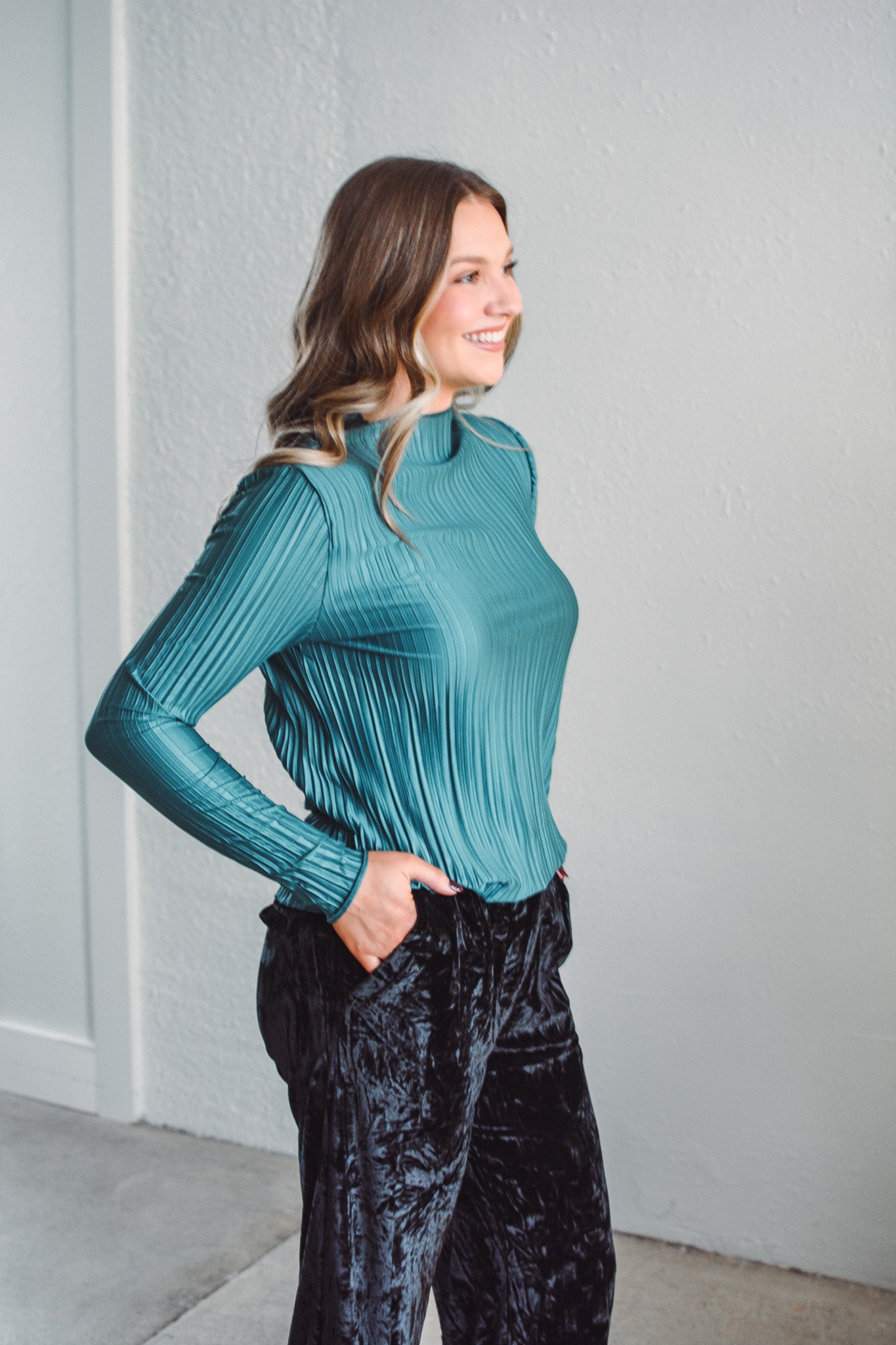 Sea Green Sloan Pleated Top