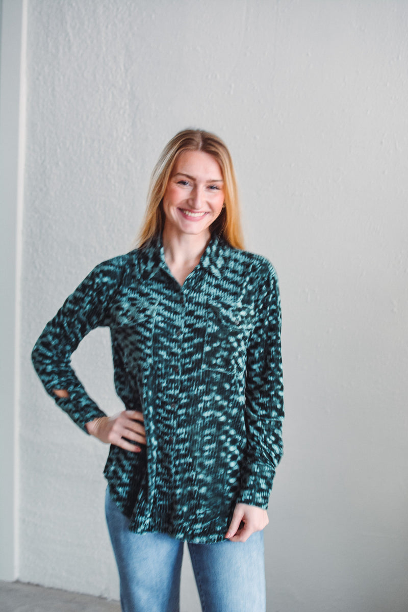 Aurora Velvet Blouse - Teal
