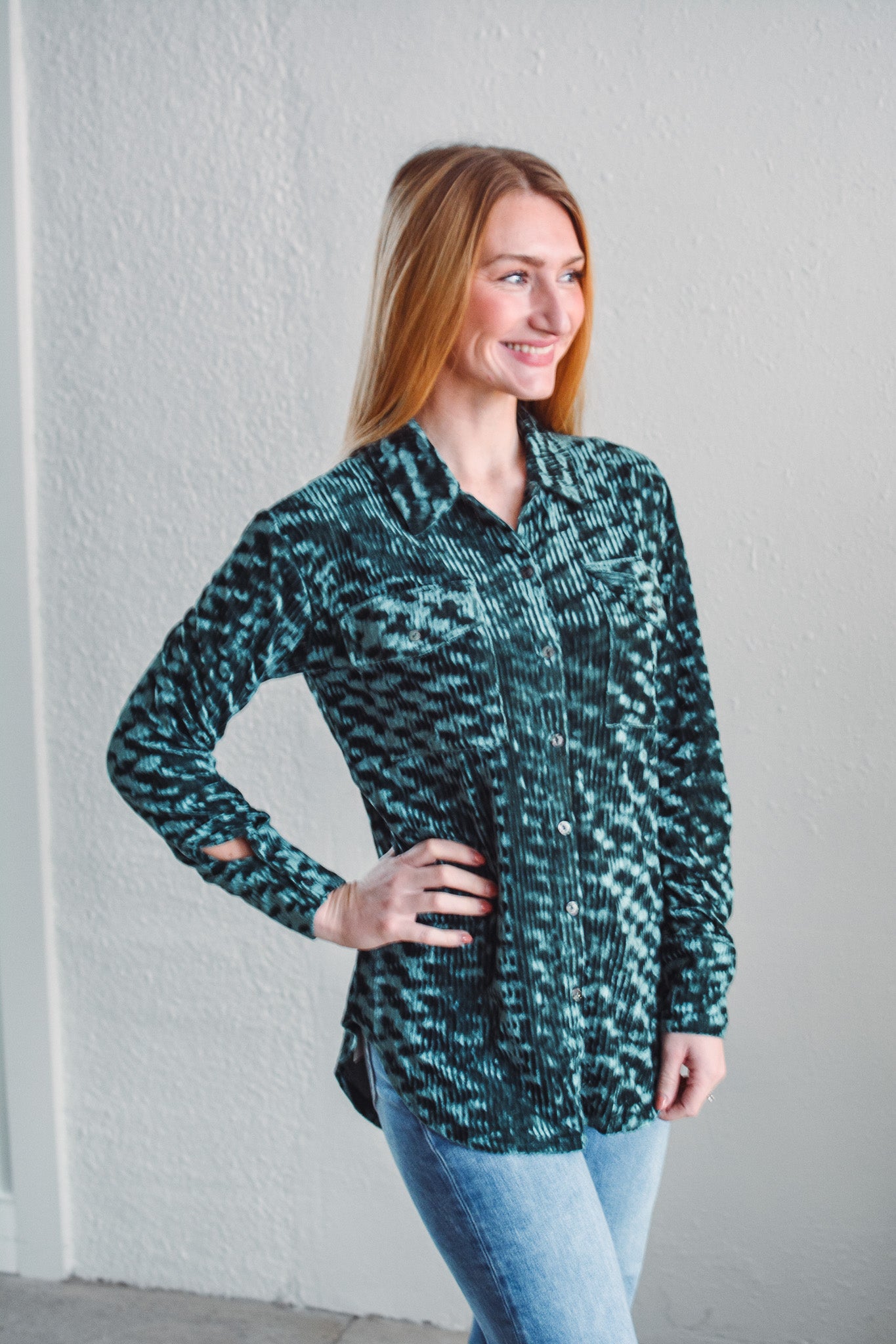 Aurora Velvet Blouse - Teal