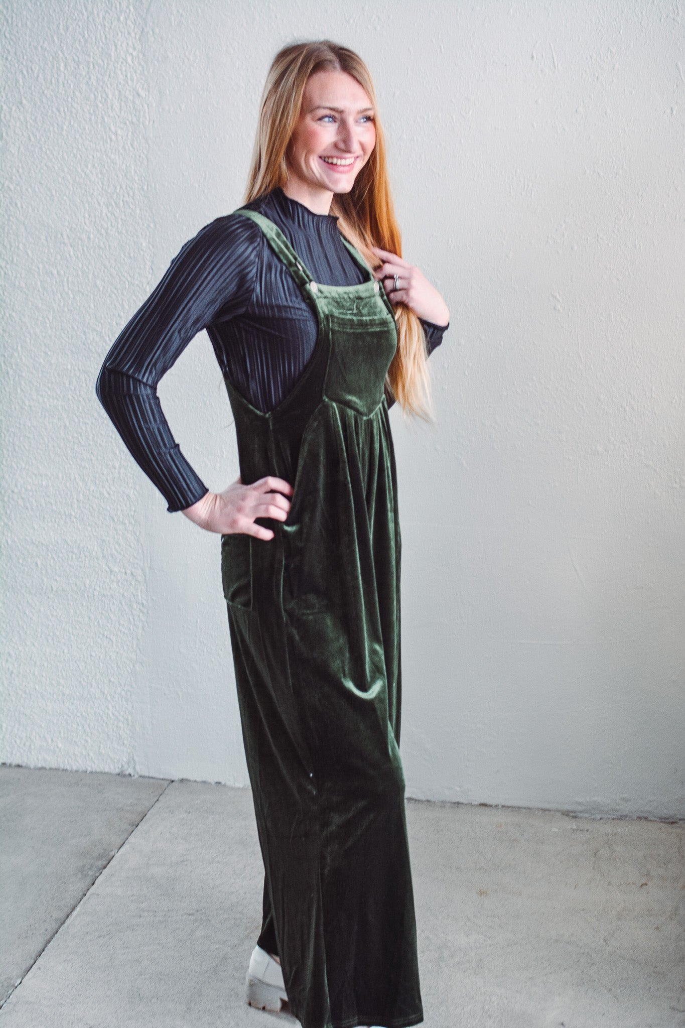 Green Aspen Velvet Overalls