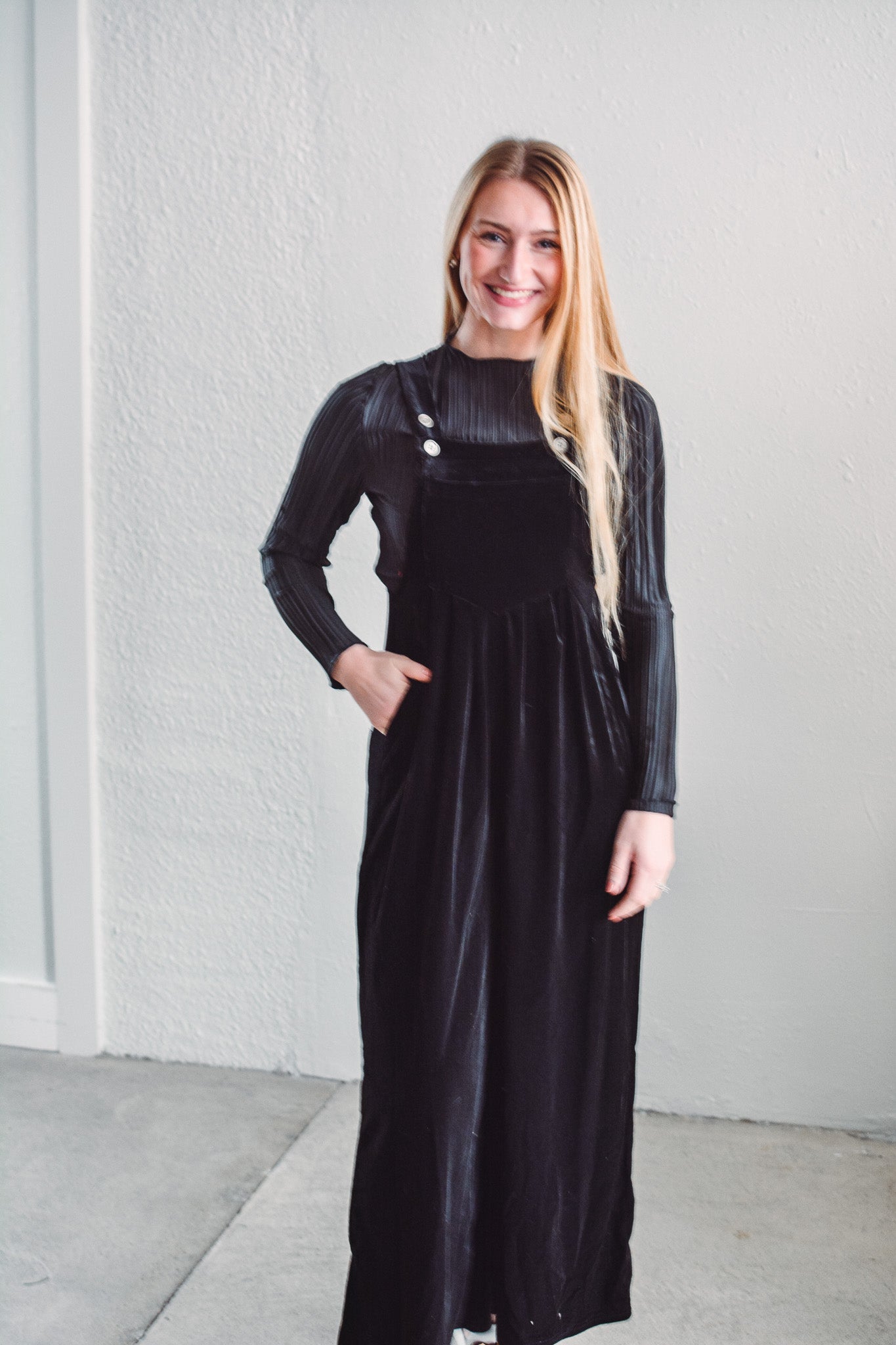 Black Aspen Velvet Overalls