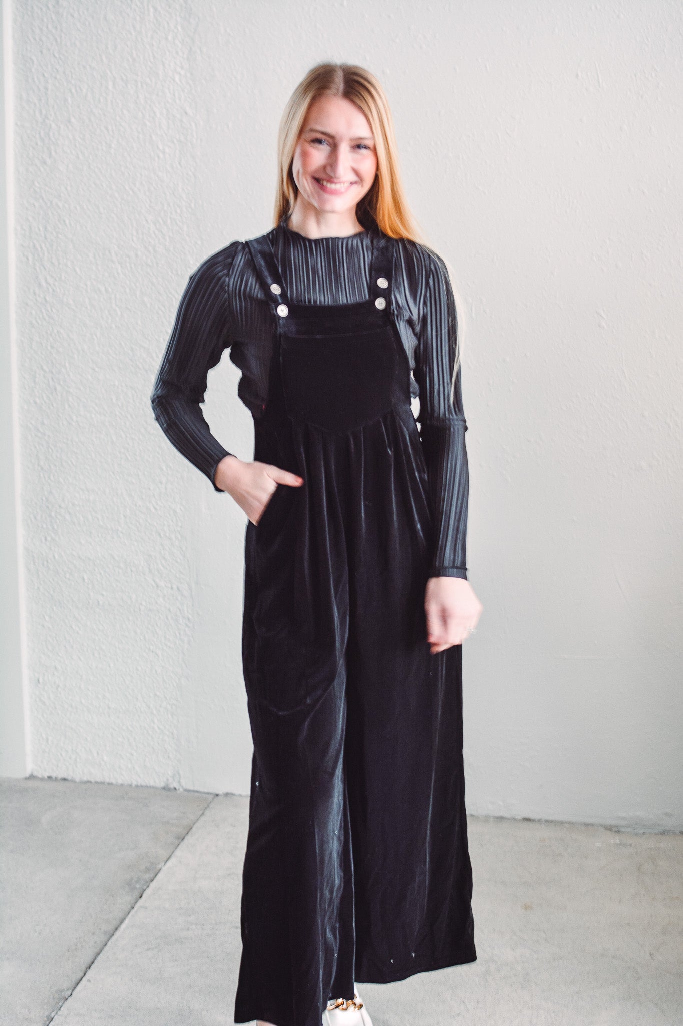 Black Aspen Velvet Overalls