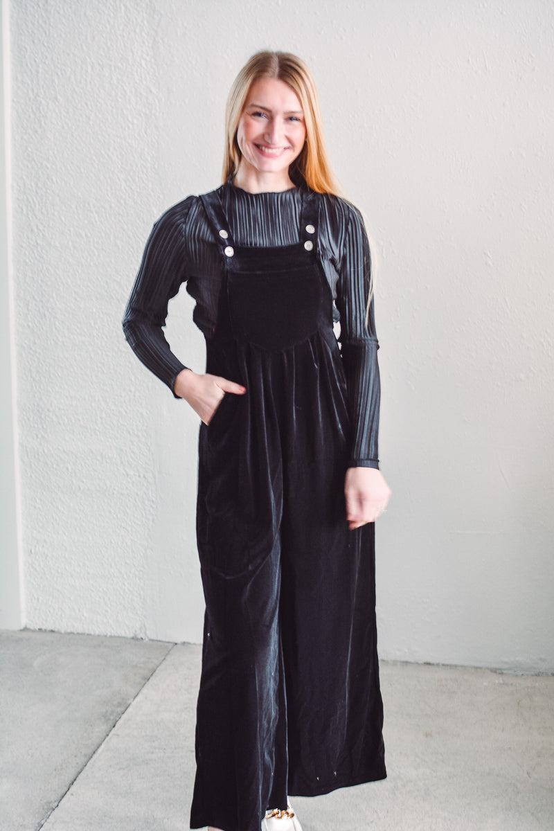 Black Aspen Velvet Overalls