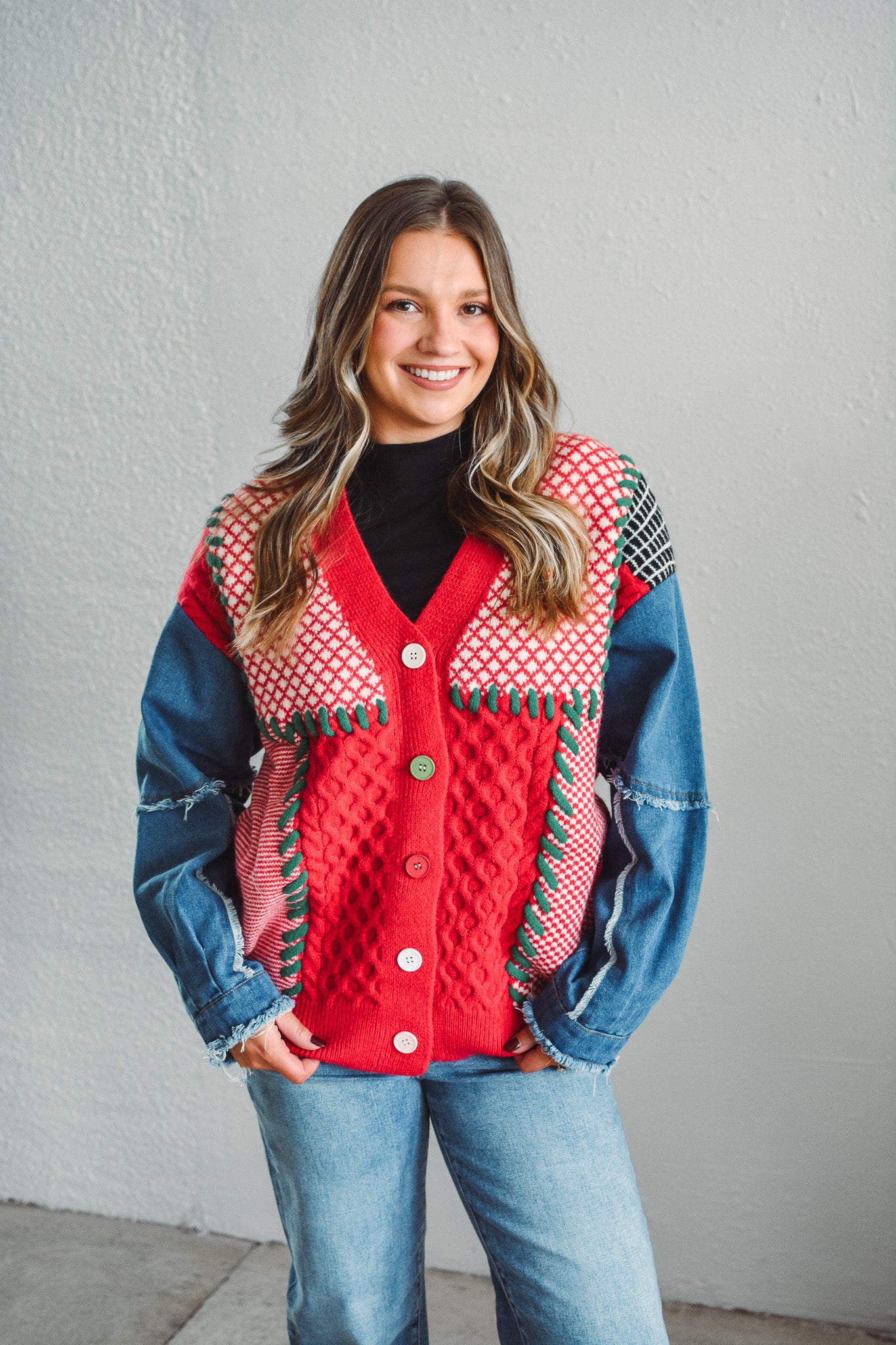Juliette Festive Stitch Cardi - Red