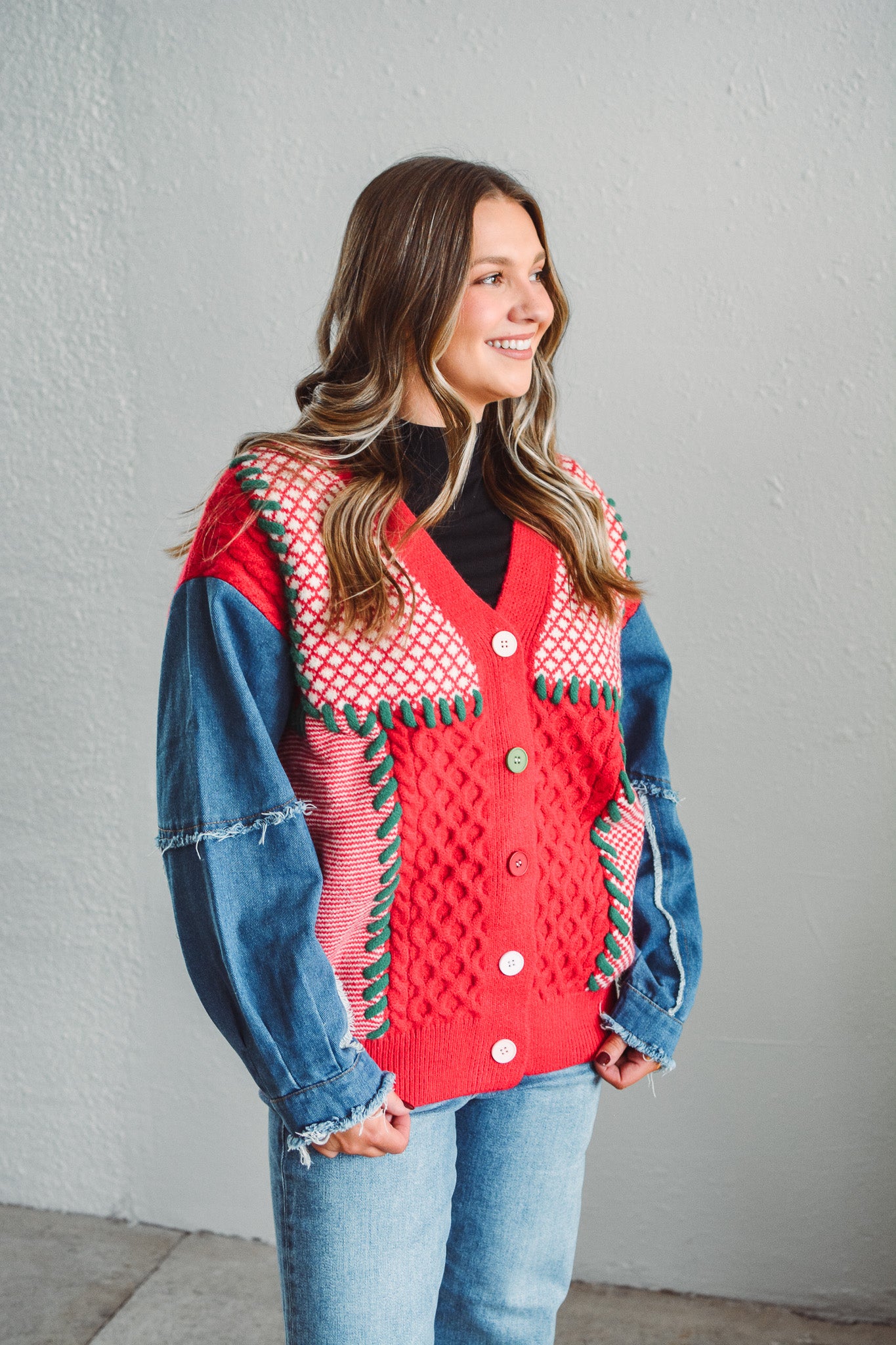 Juliette Festive Stitch Cardi - Red