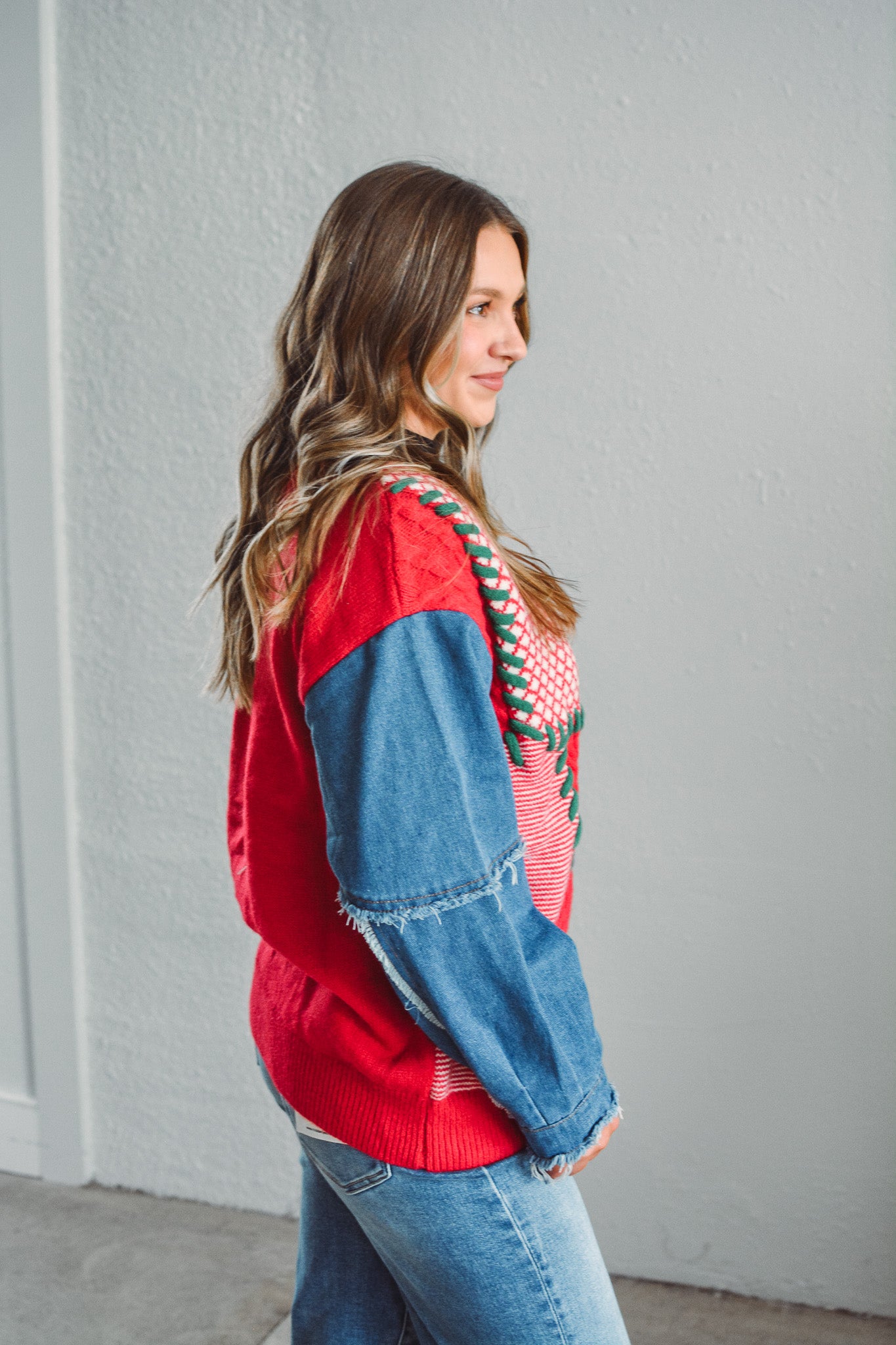 Juliette Festive Stitch Cardi - Red