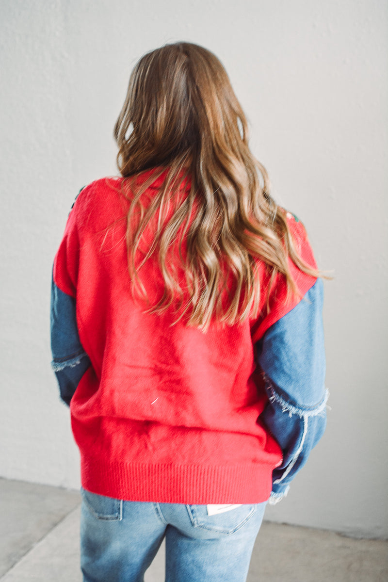 Juliette Festive Stitch Cardi - Red