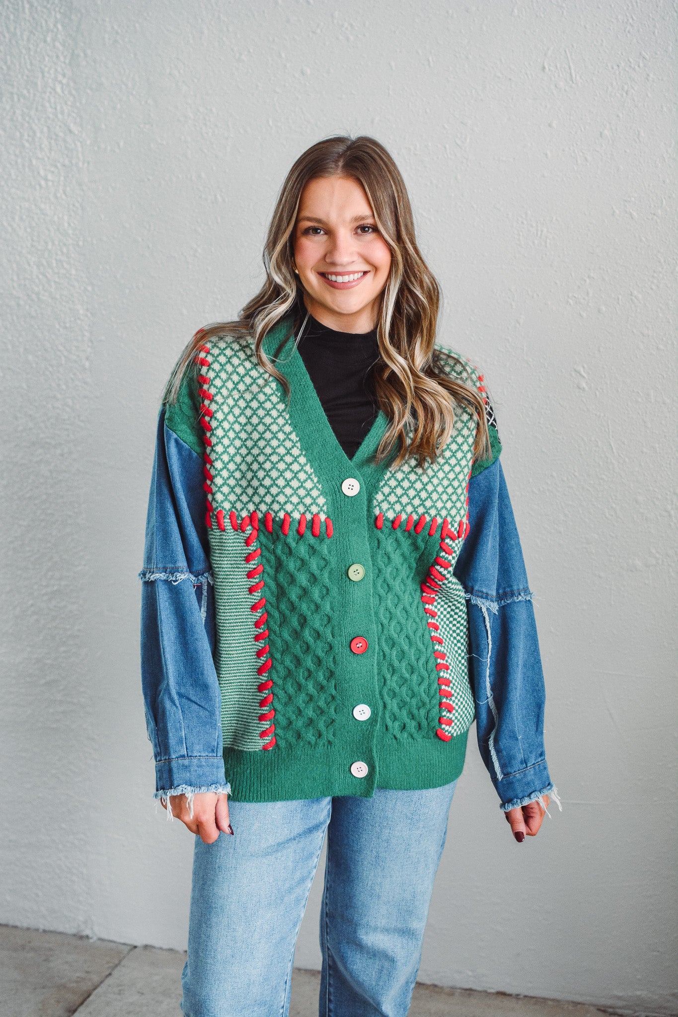 Juliette Festive Stitch Cardi - Green