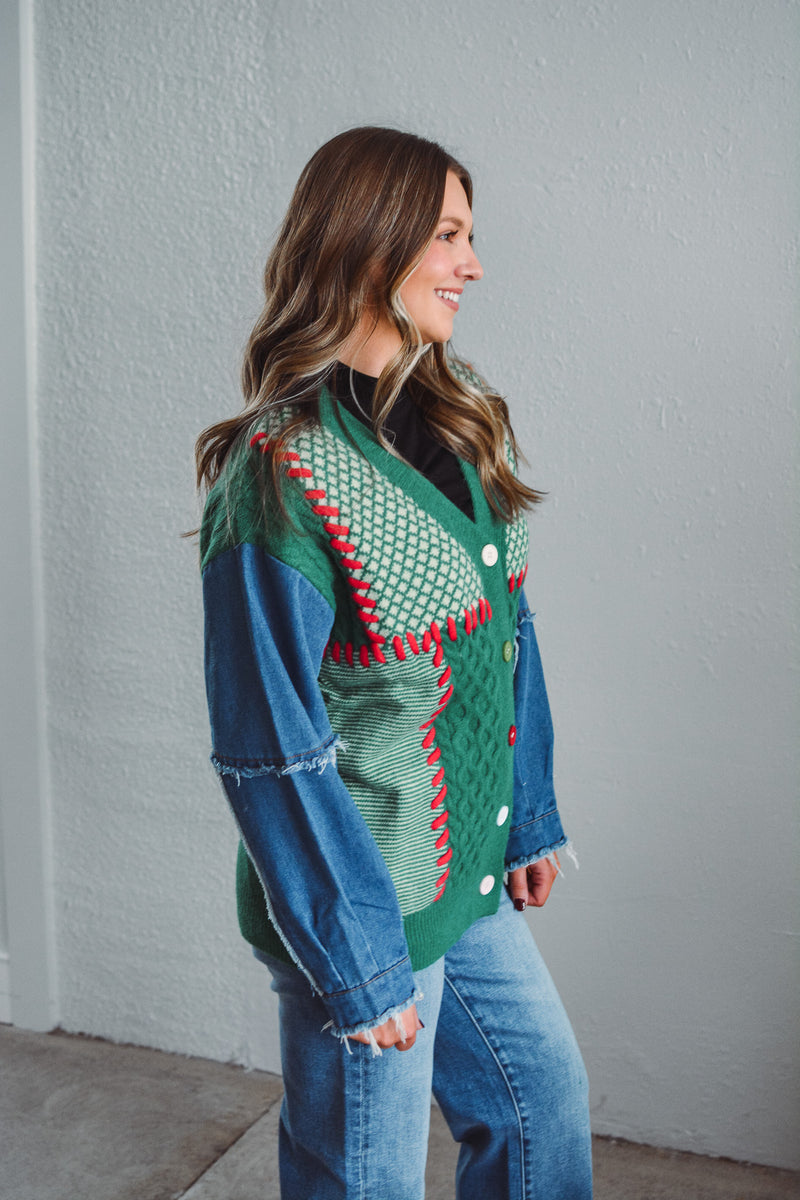 Juliette Festive Stitch Cardi - Green