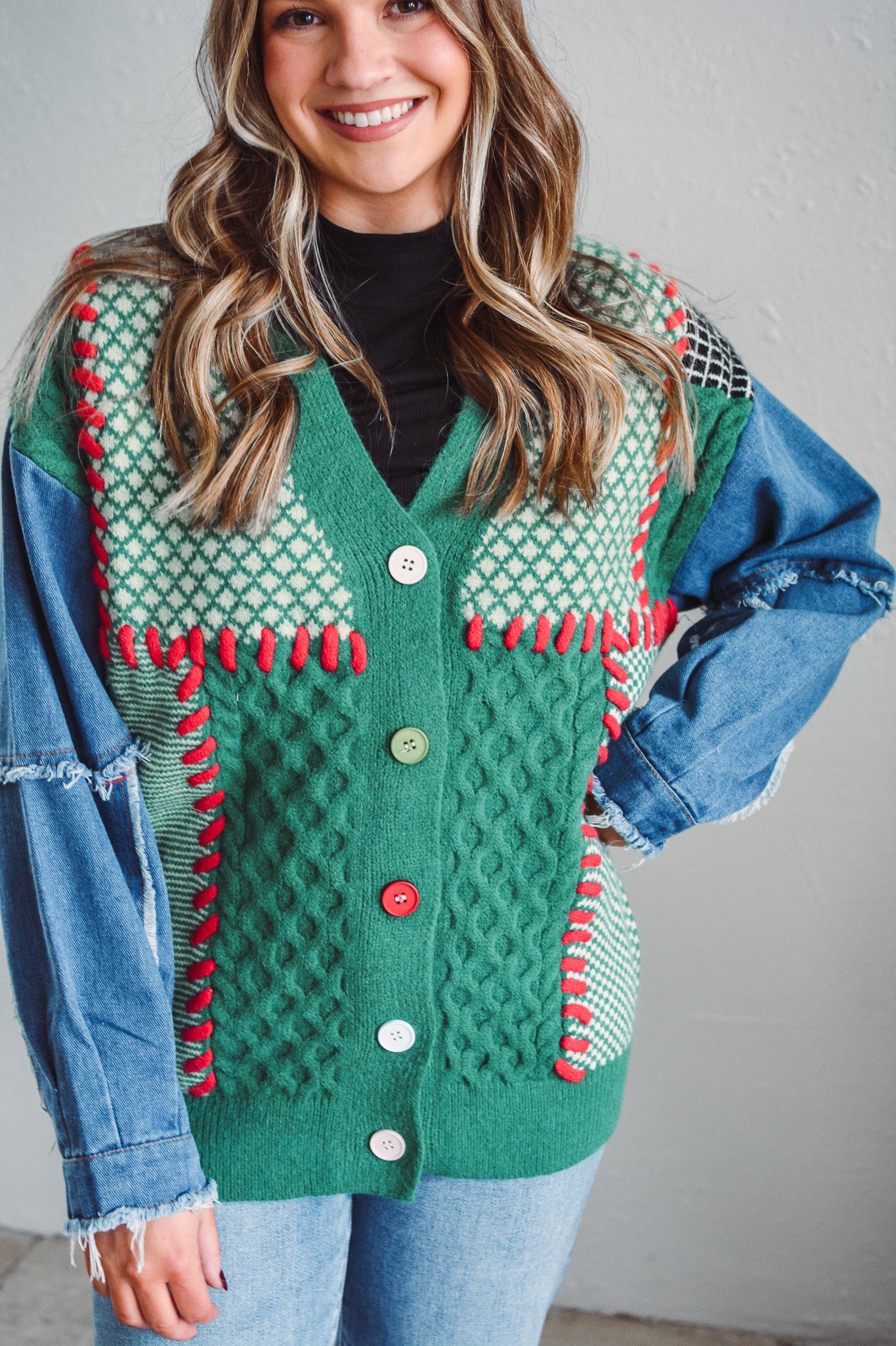 Juliette Festive Stitch Cardi - Green