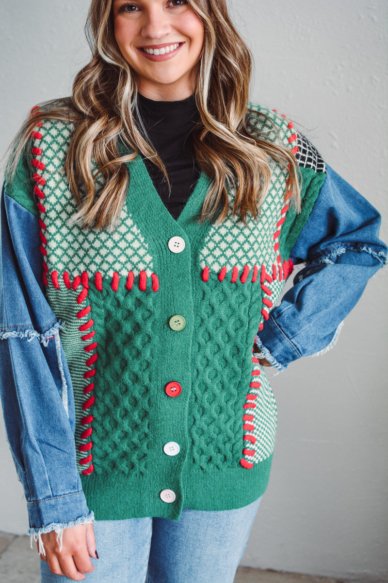 Juliette Festive Stitch Cardi - Green