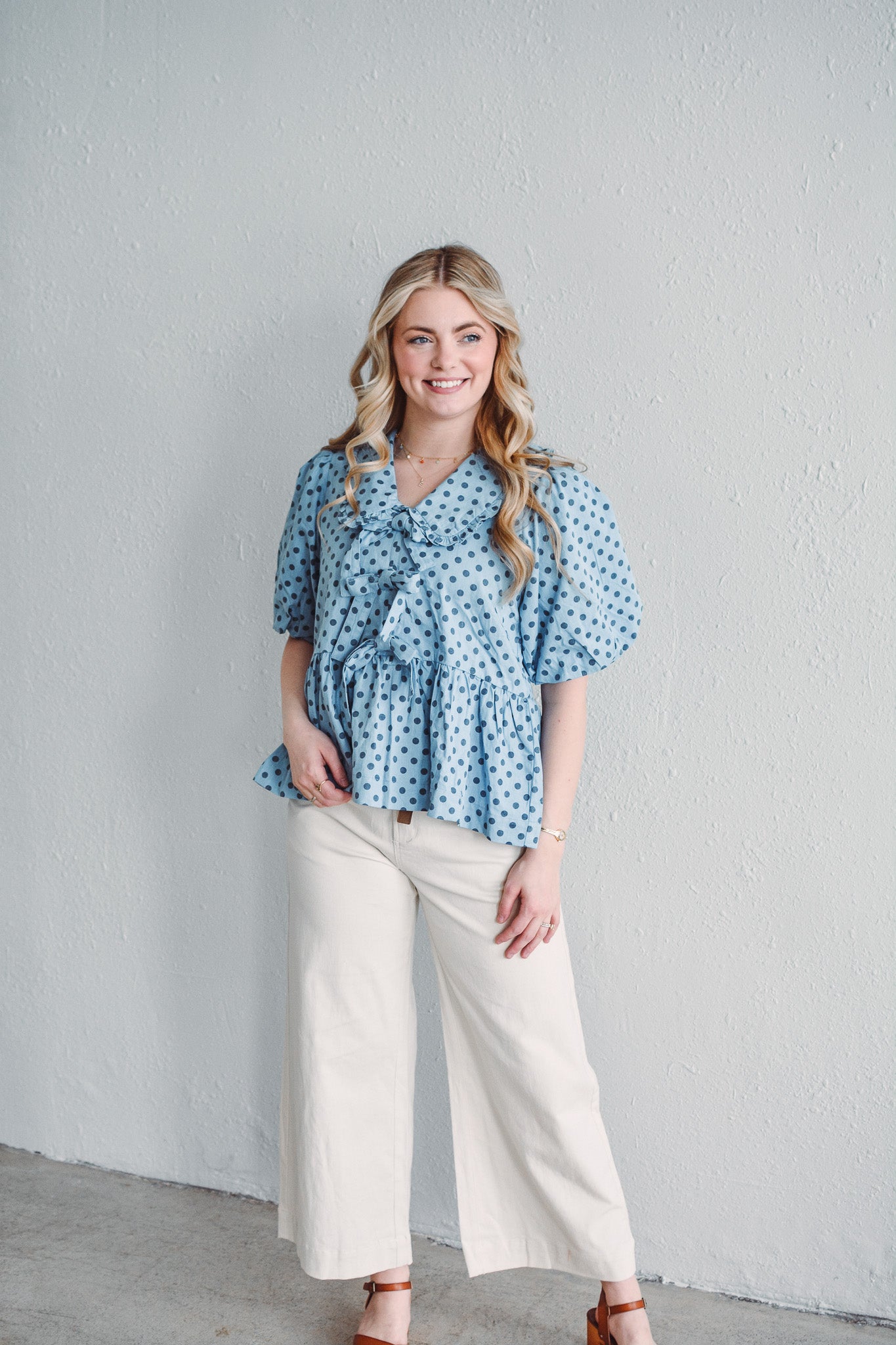 Polka Dot Denim Top