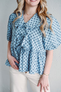 Polka Dot Denim Top