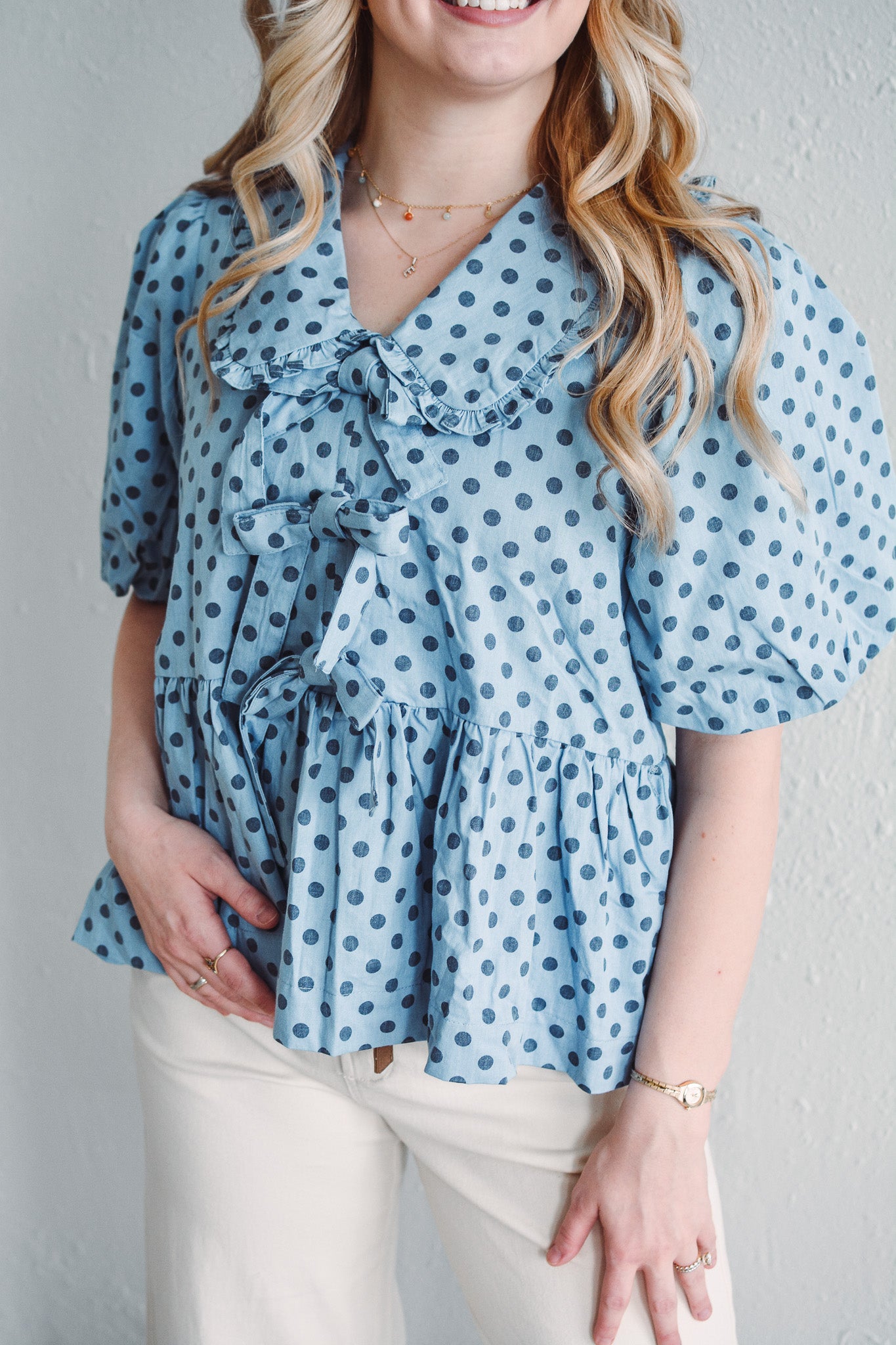 Polka Dot Denim Top