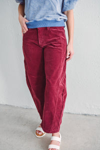Maroon Barrel Corduroy Pant