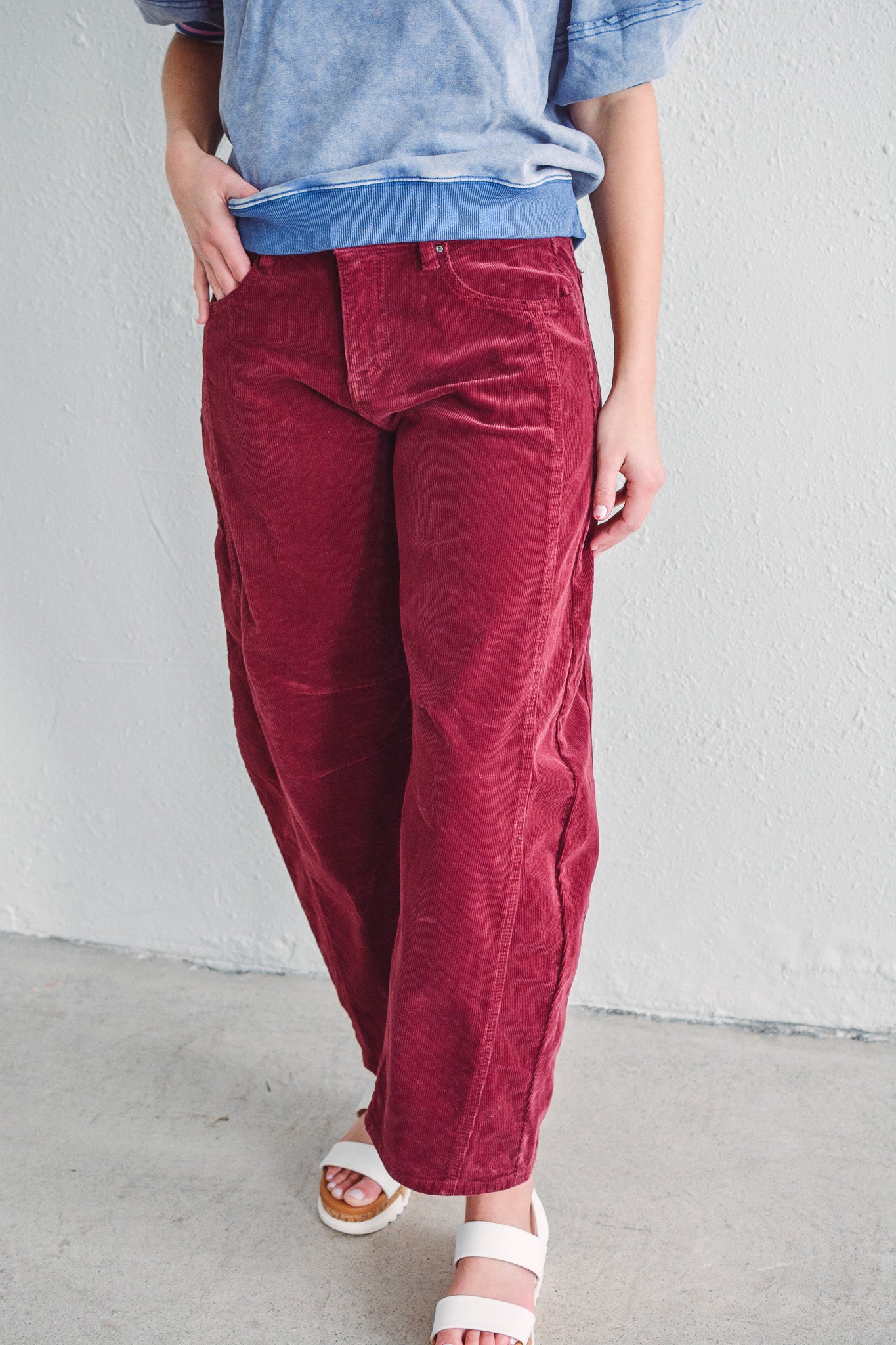 Maroon Barrel Corduroy Pant