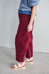 Maroon Barrel Corduroy Pant