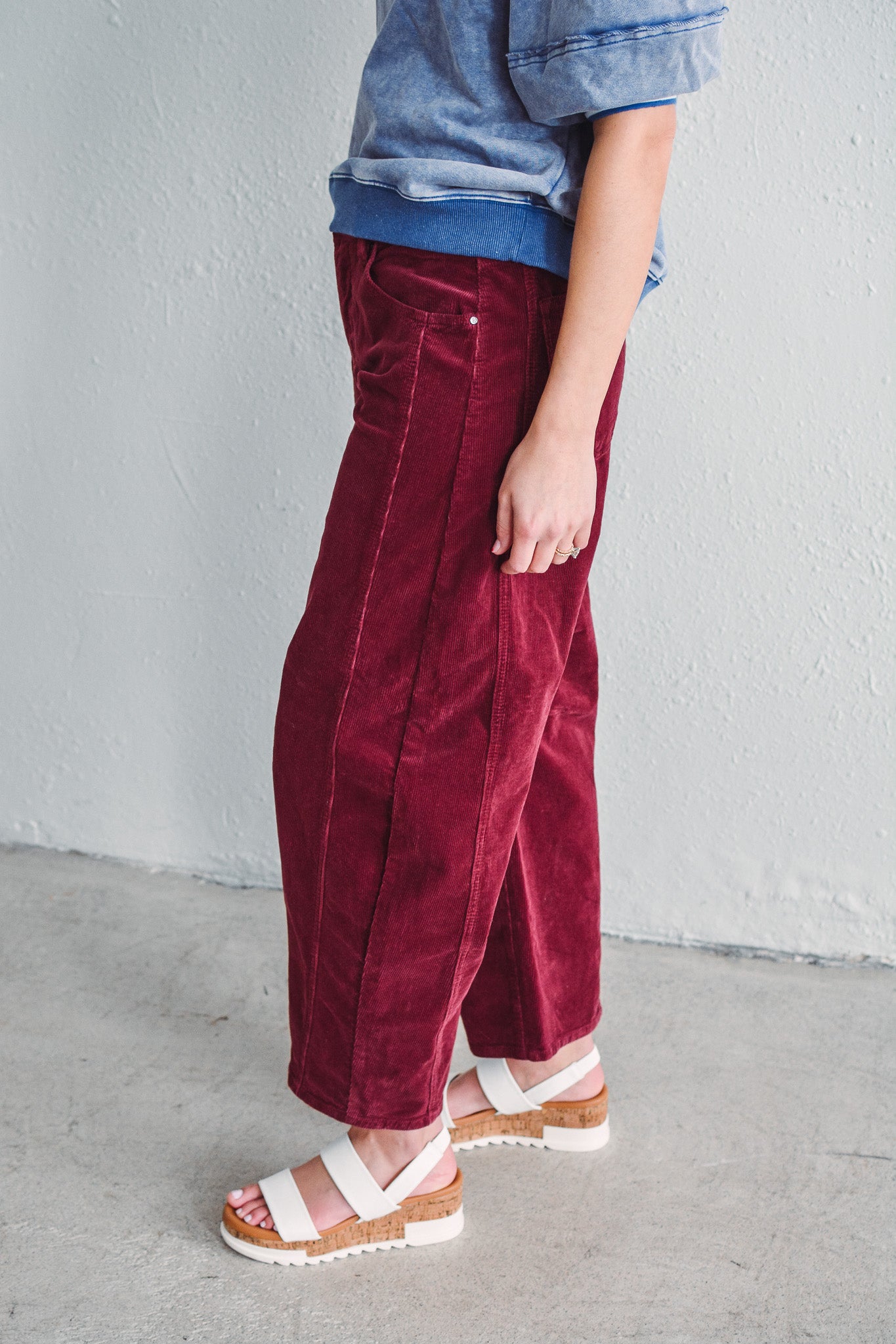 Maroon Barrel Corduroy Pant