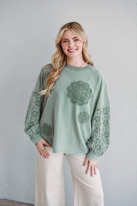 Sage Eyelet Top