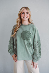 Sage Eyelet Top