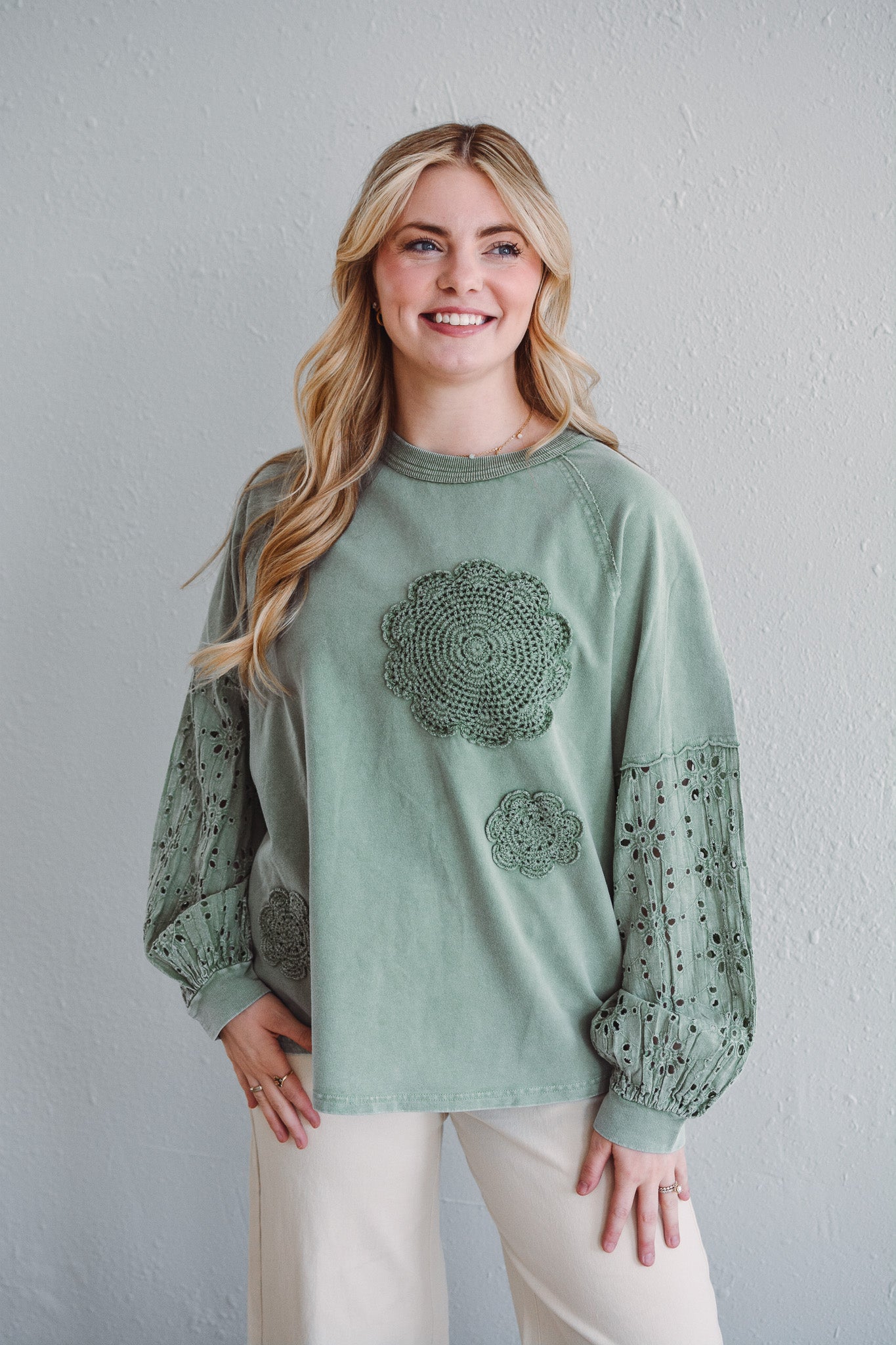 Sage Eyelet Top