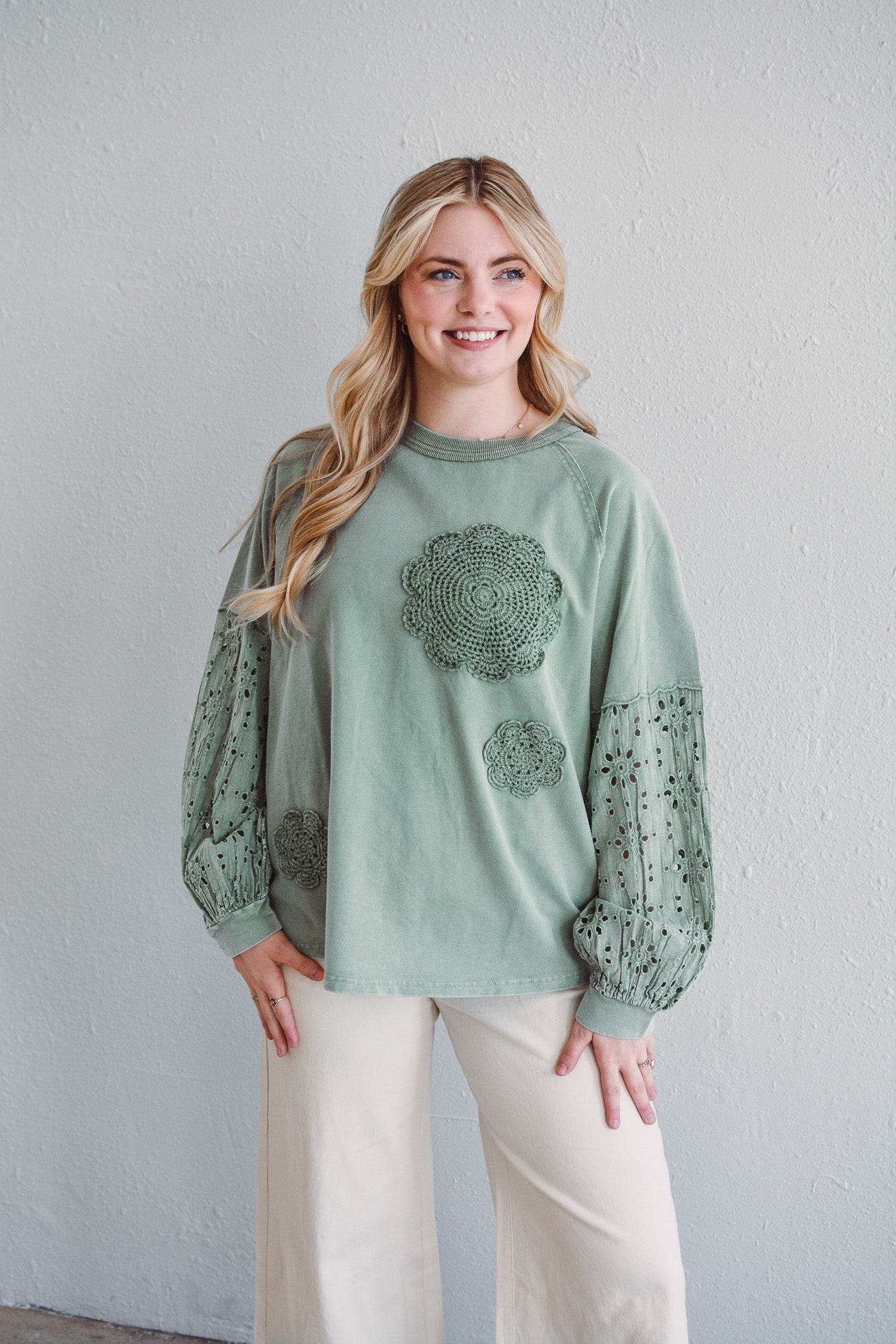 Sage Eyelet Top