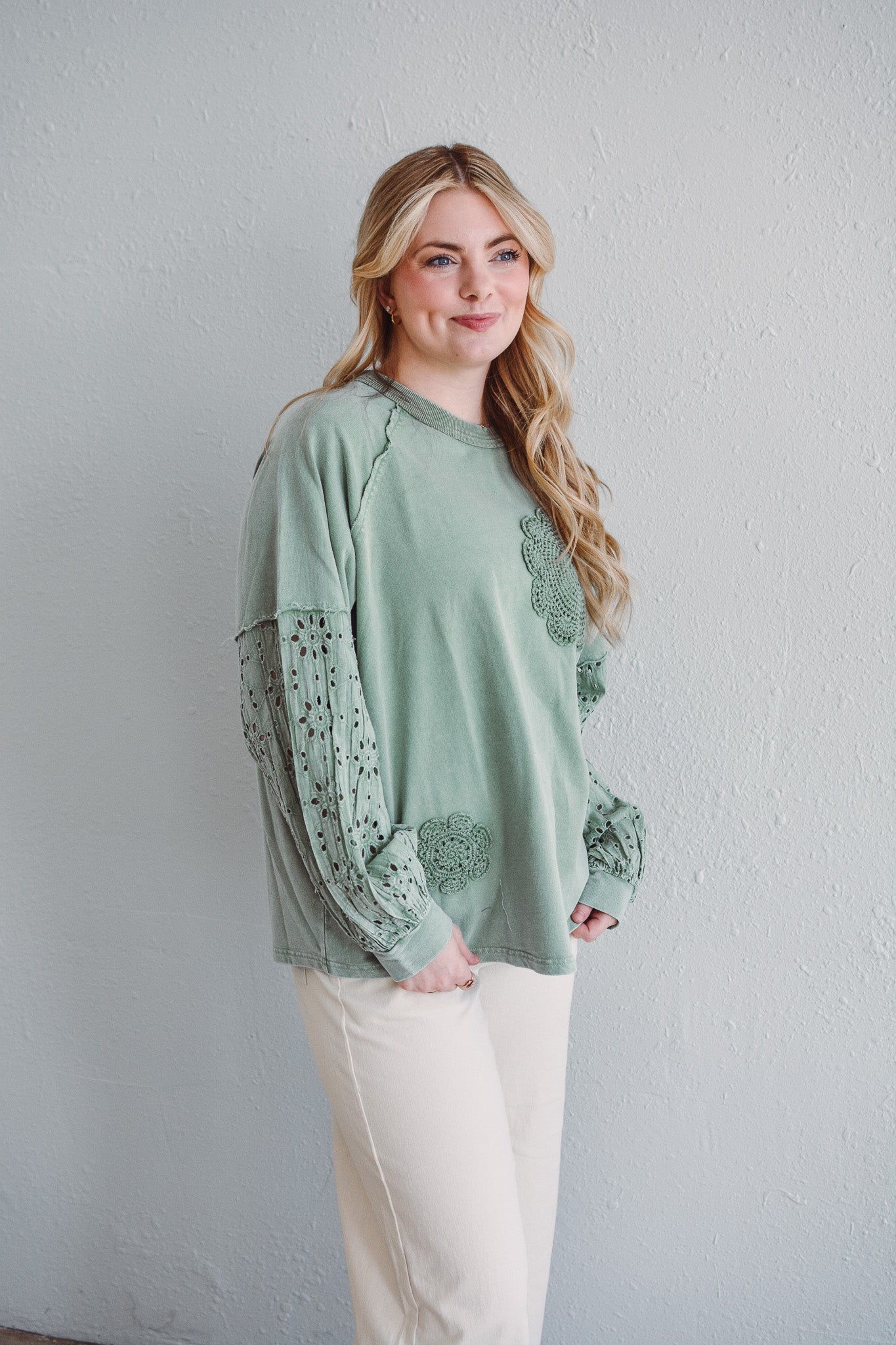 Sage Eyelet Top