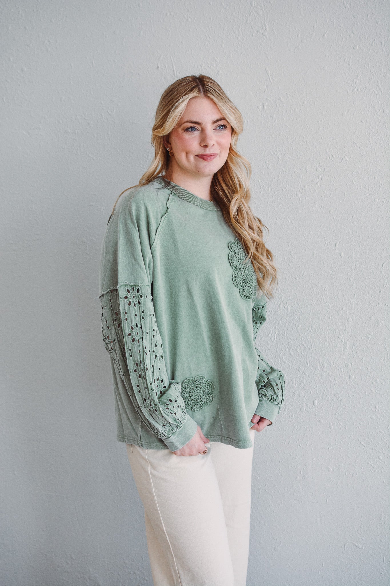 Sage Eyelet Top
