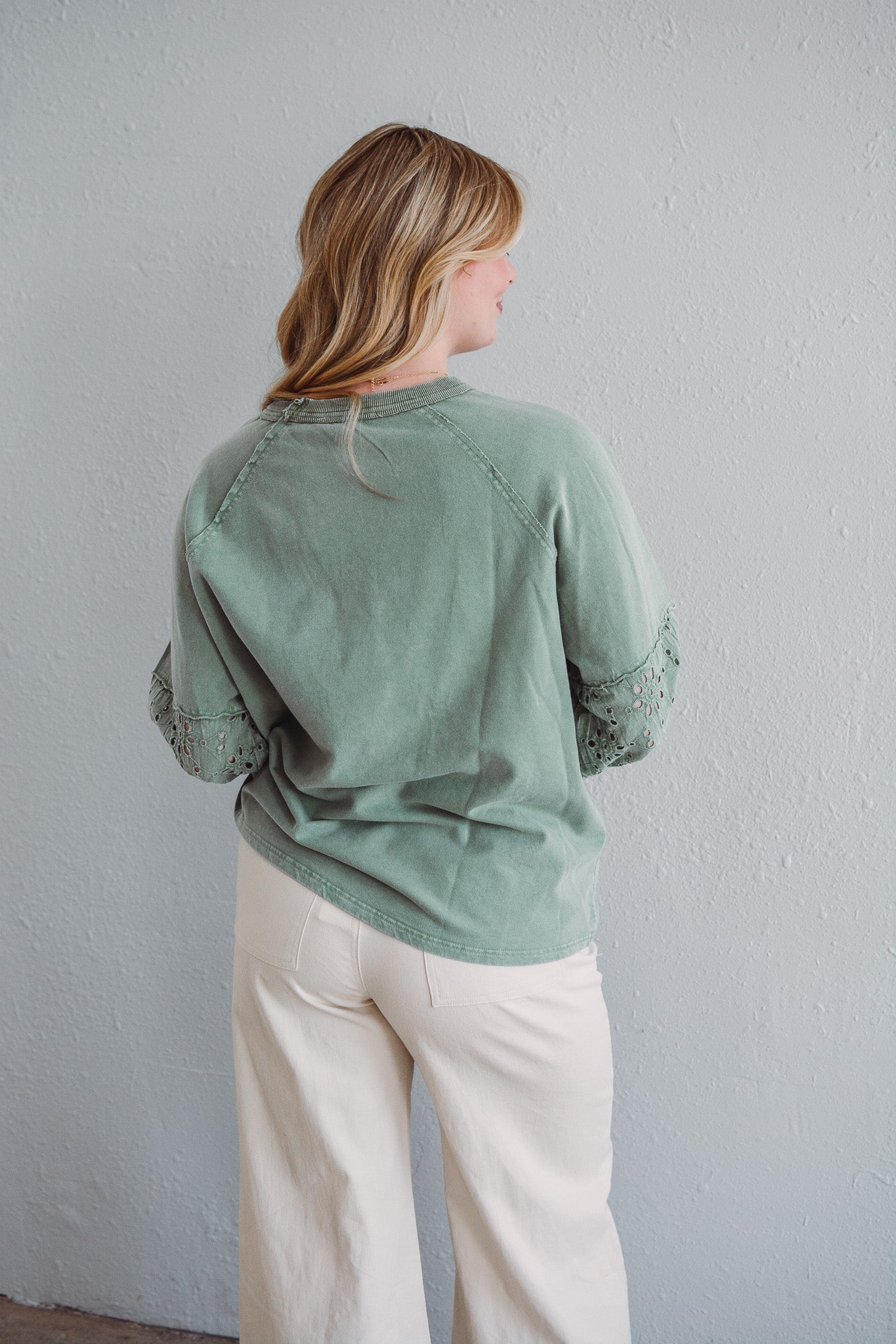Sage Eyelet Top
