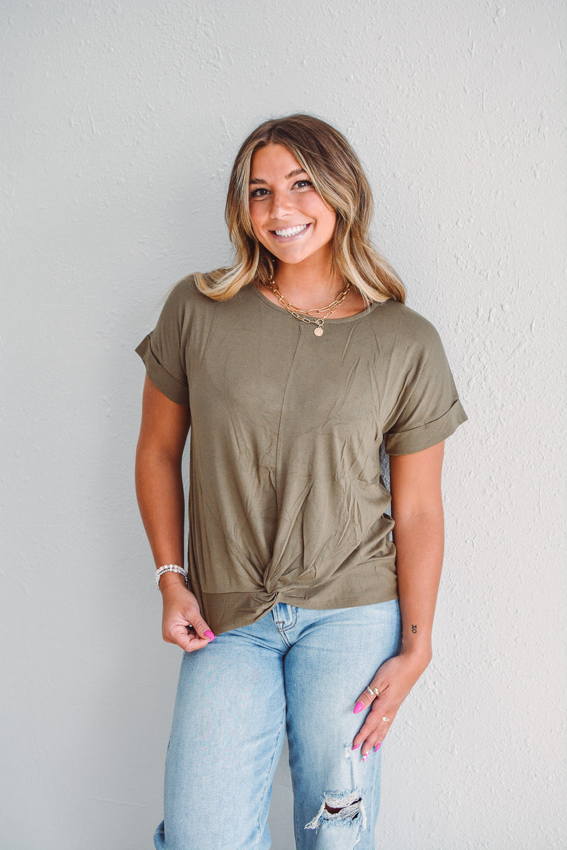Dust Olive Knot Top