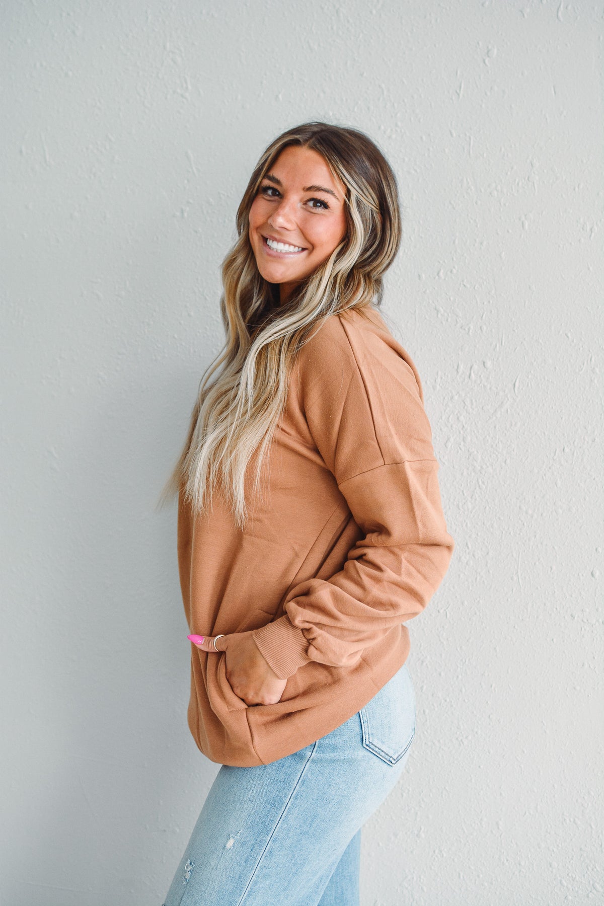 Caramel V-Neck Crew