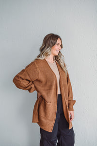 Camel Waffle Knit Cardigan