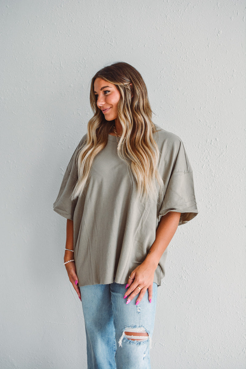 Khaki Raw Edge Top