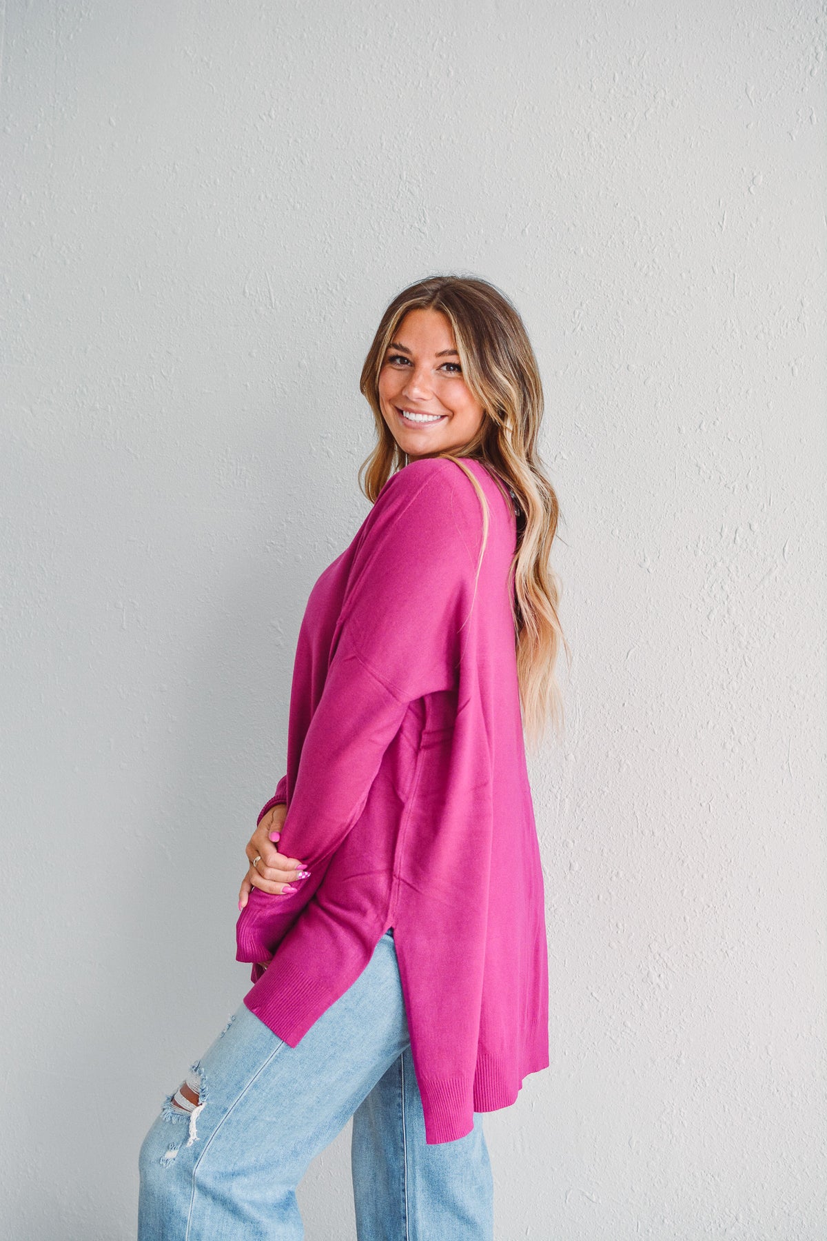 Magenta V Neck Sweater