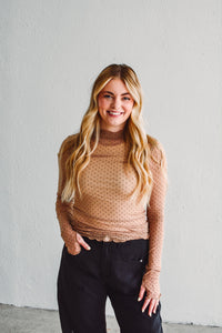 Taupe Dotted Mesh Top