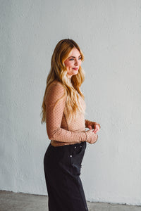 Taupe Dotted Mesh Top