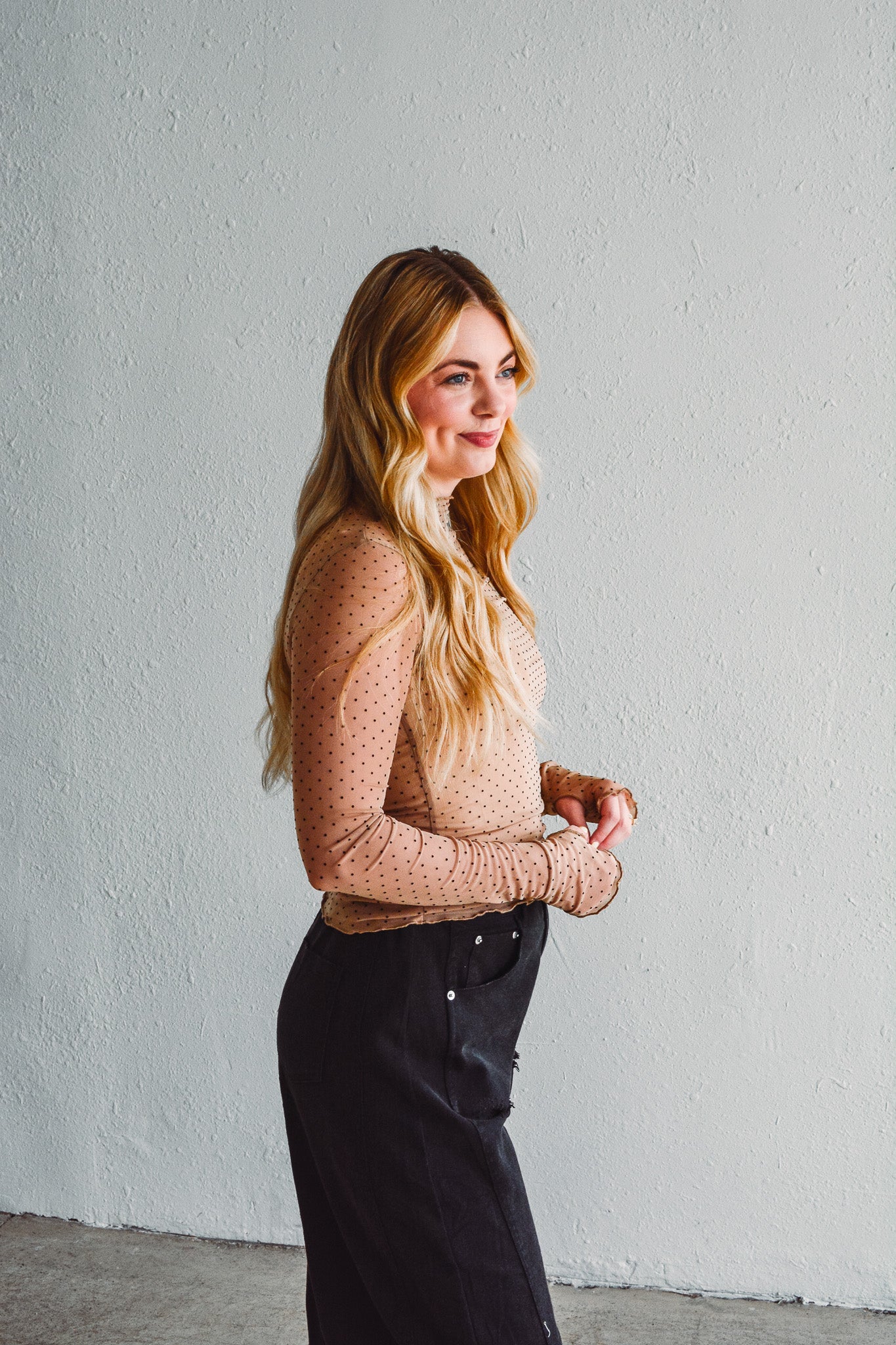 Taupe Dotted Mesh Top
