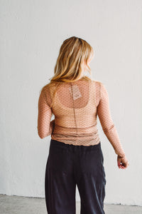 Taupe Dotted Mesh Top