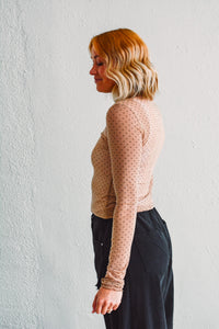 Taupe Dotted Mesh Top