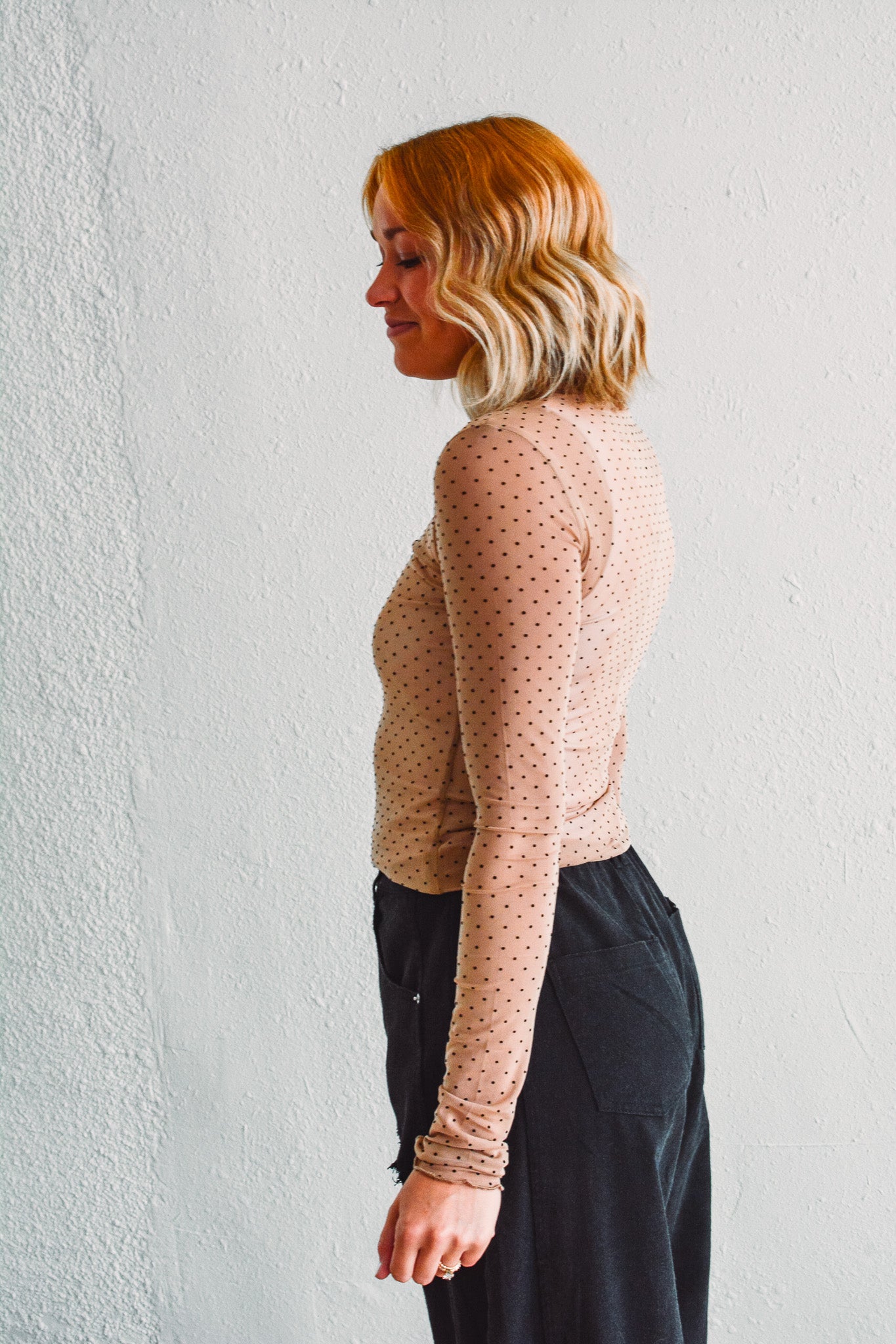 Taupe Dotted Mesh Top