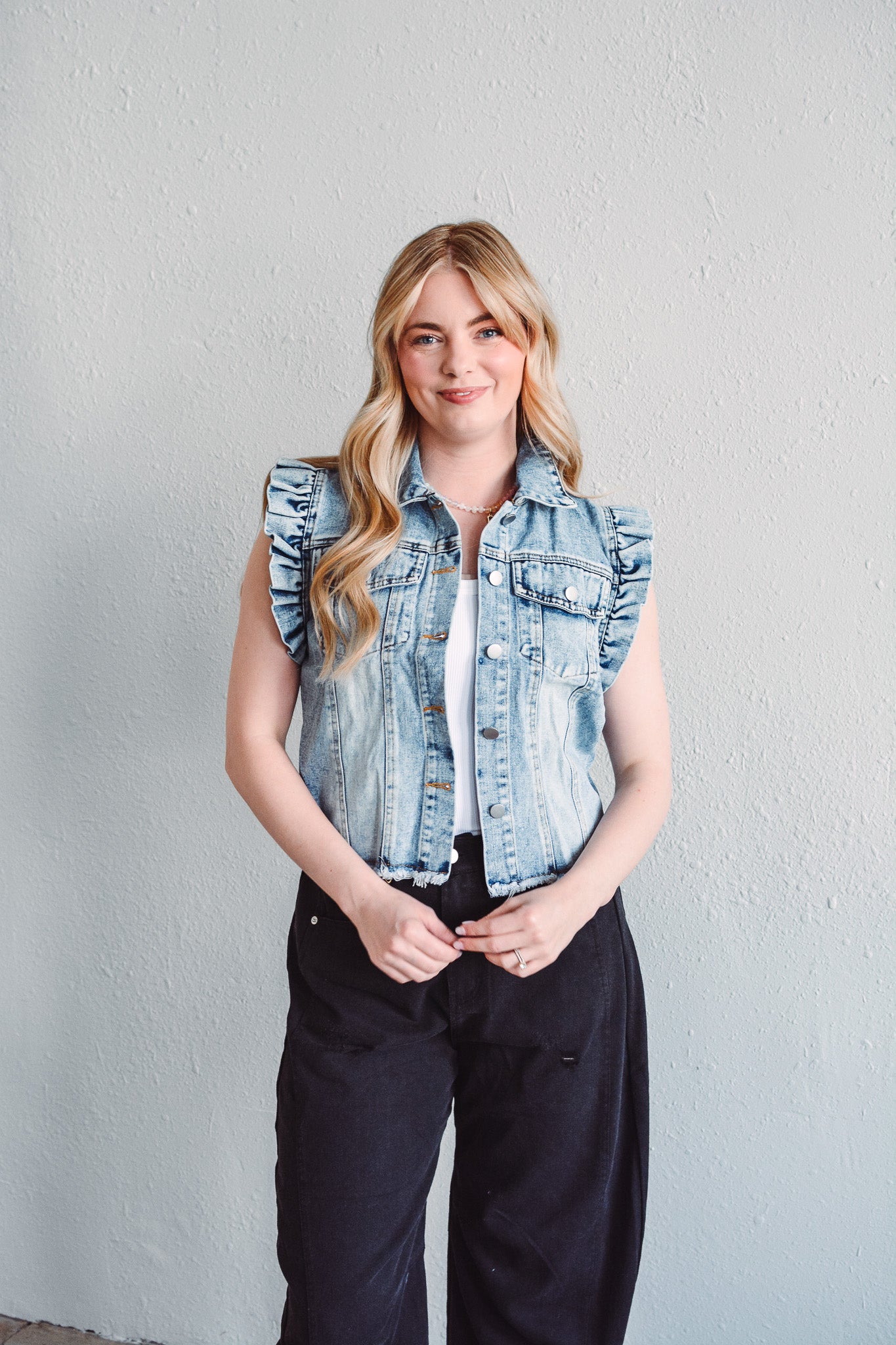 Ruffle Sleeve Denim Vest