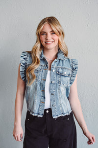 Ruffle Sleeve Denim Vest