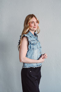 Ruffle Sleeve Denim Vest