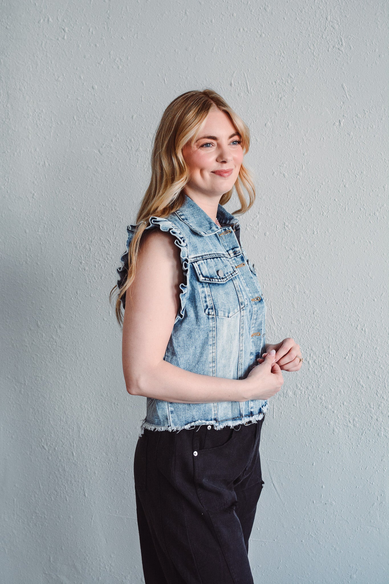 Ruffle Sleeve Denim Vest