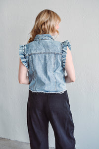 Ruffle Sleeve Denim Vest