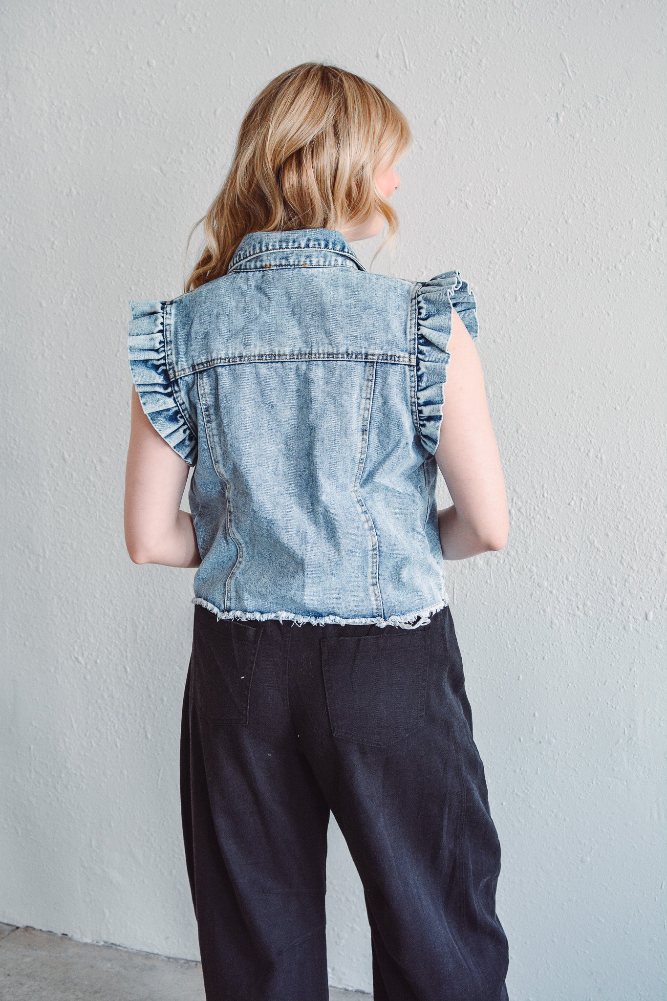 Ruffle Sleeve Denim Vest