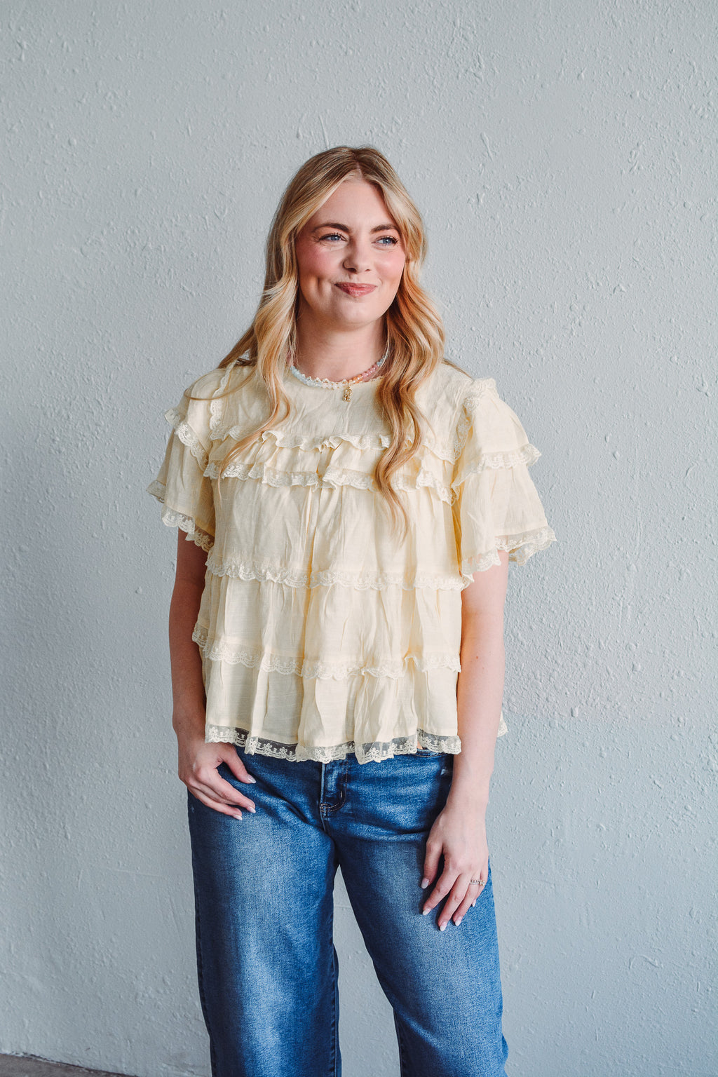 Yellow Raffles Top Butter Yellow Ruffle Top – Rhinestones and Roses