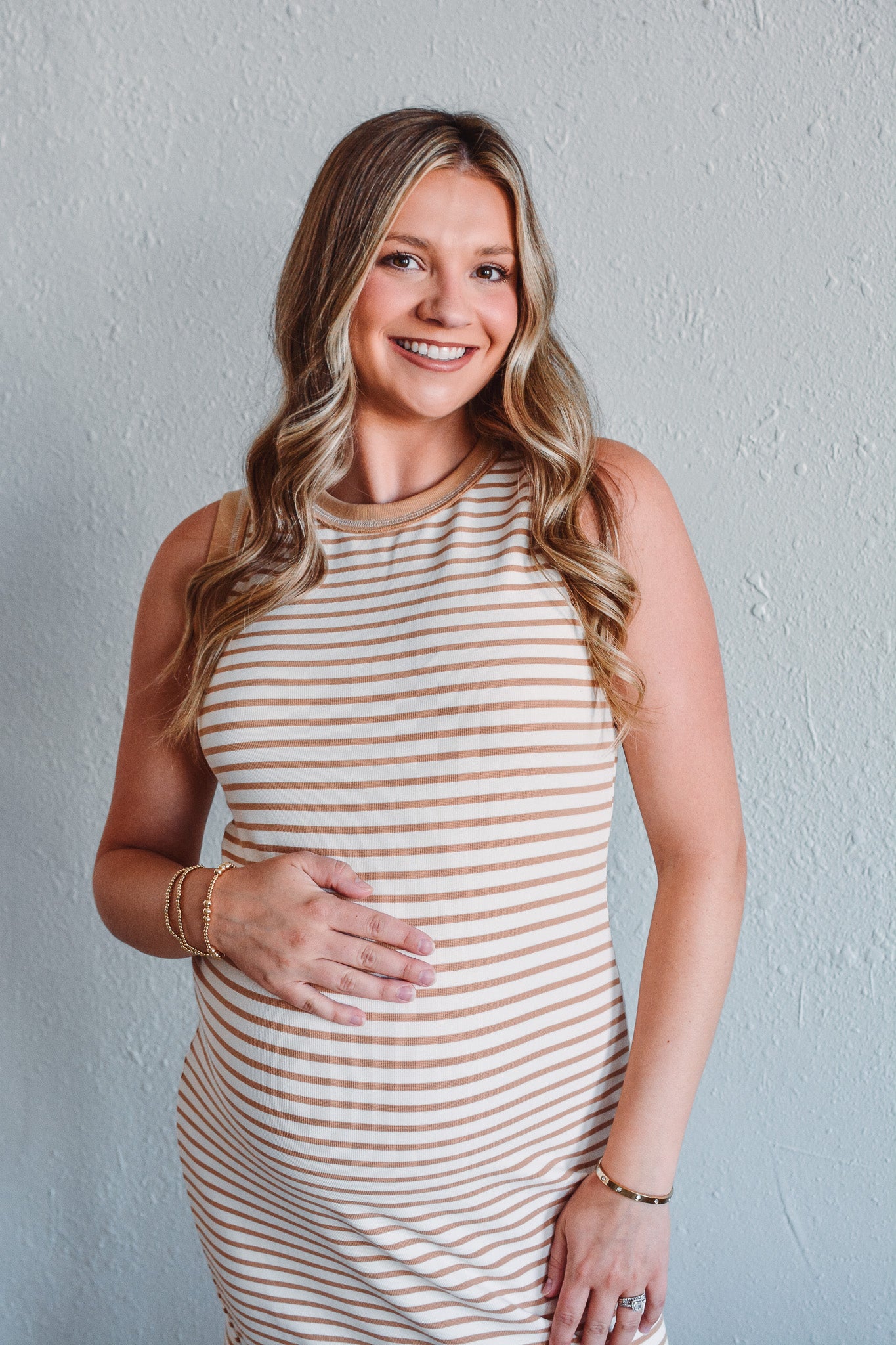 Tan Serena Stripe Dress